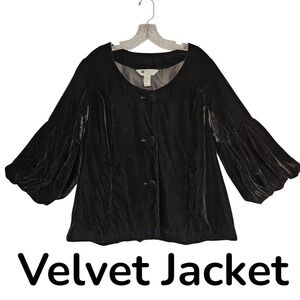 Vintage Whimsigoth Velvet Black Cardigan Jacket Puffy Sleeves XL Fairy Grunge